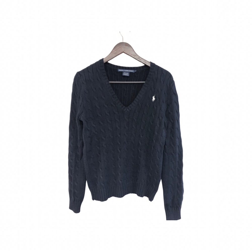 Ralph Lauren cable v neck navy sweater